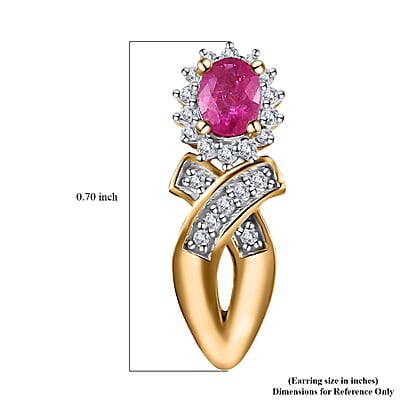 Montepuez Ruby and White Zircon Stud Earrings in Vermeil Yellow Gold Over Sterling Silver 0.75 ctw