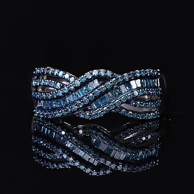 Blue Diamond Ring in Platinum Over Sterling Silver (Size 10.0) 0.50 ctw