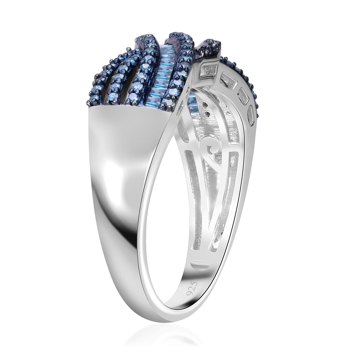 Blue Diamond Ring in Platinum Over Sterling Silver (Size 8.0) 0.50 ctw image number 3