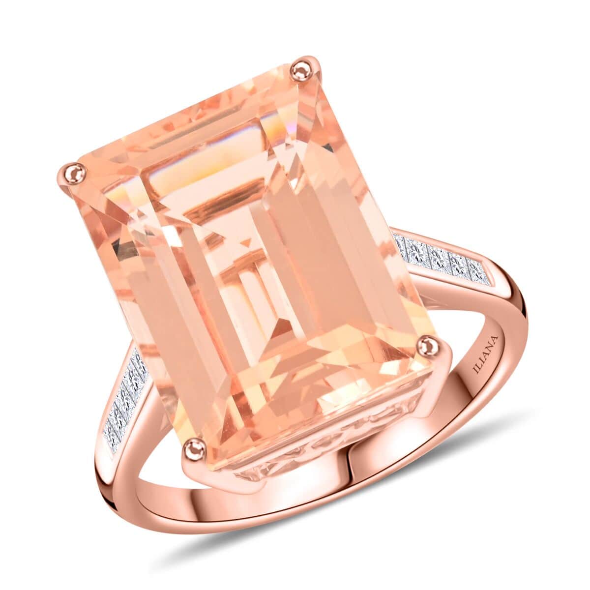 Certified & Appraised Iliana AAA Marropino Morganite and SI Diamond 12.55 ctw Ring in 18K Rose Gold (Size 6.0) 5.10 Grams image number 0