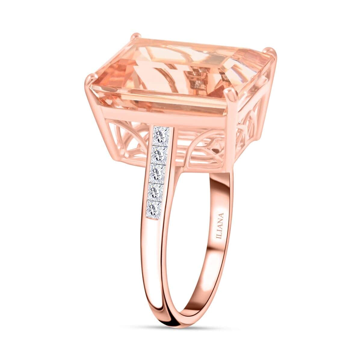 18K Rose Gold AAA Morganite , White Diamond SI Ring , Gold Wt. 5.09 g 12.55 ctw (Size 7.5) image number 3