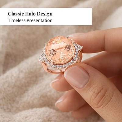 Certified & Appraised Iliana 18K Rose Gold AAA Marropino Morganite, Diamond (SI) (0.46 cts) Ring (Size 11.0) (6.30 g) 11.35 ctw