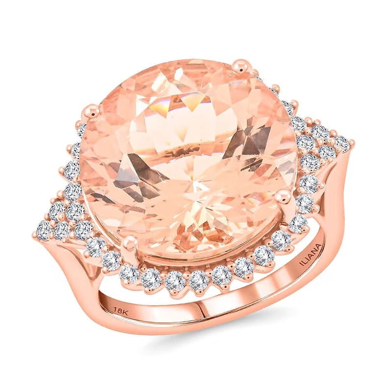 Certified & Appraised Iliana 18K Rose Gold AAA Marropino Morganite, Diamond (SI) (0.46 cts) Ring (Size 5.5) (6.30 g) 11.35 ctw