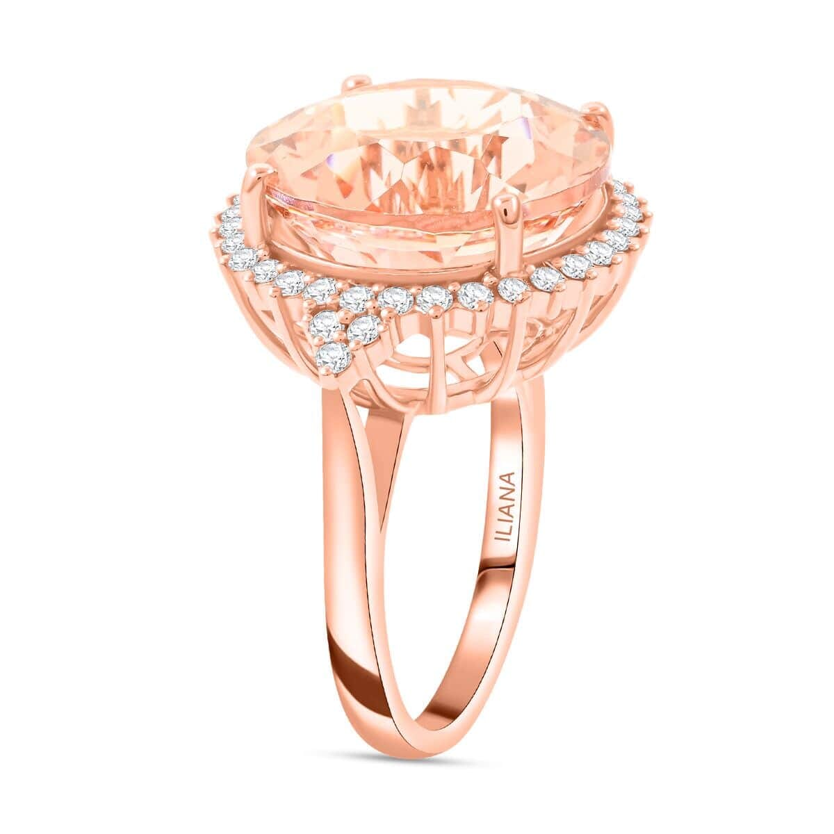 Certified & Appraised Iliana 18K Rose Gold AAA Marropino Morganite, Diamond (SI) (0.46 cts) Ring (Size 6.5) (6.30 g) 11.35 ctw image number 3