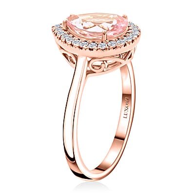 Certified & Appraised Luxoro 14K Rose Gold AAA Palmeiras Pink Morganite and I2 Diamond Halo Ring (Size 10.0) 2.20 ctw