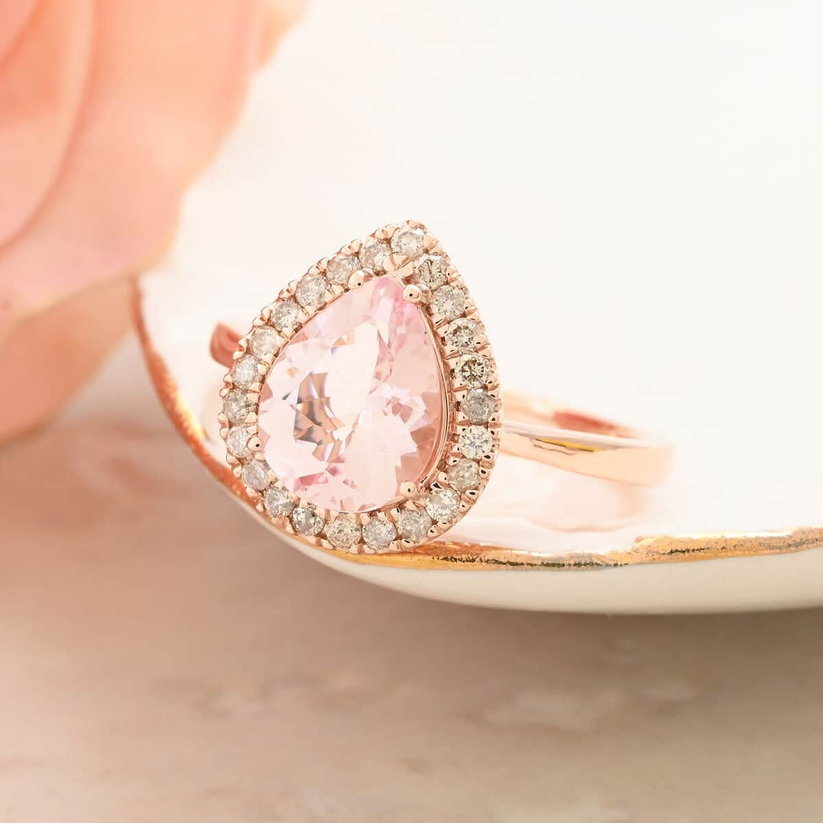 Certified & Appraised Luxoro 14K Rose Gold AAA Palmeiras Pink Morganite and I2 Diamond Halo Ring (Size 8.0) 2.20 ctw image number 1