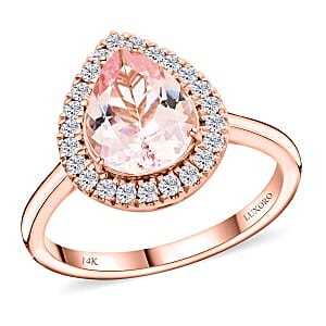 Certified & Appraised Luxoro 14K Rose Gold AAA Palmeiras Pink Morganite and I2 Diamond Halo Ring (Size 9.0) 2.20 ctw