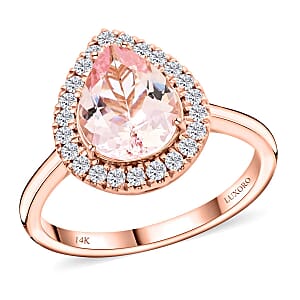 Certified & Appraised Luxoro 14K Rose Gold AAA Palmeiras Pink Morganite and I2 Diamond Halo Ring (Size 9.5) 2.20 ctw