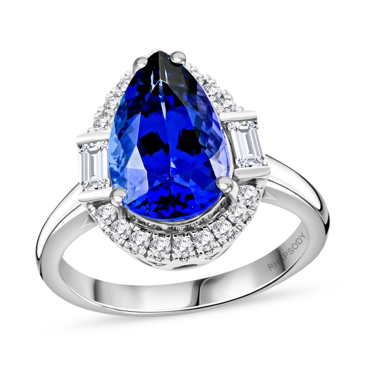 Certified & Appraised Rhapsody AAAA Tanzanite and E-F VS Diamond 4.80 ctw Ring in 950 Platinum (Size 8.5) 8.35 Grams image number 0