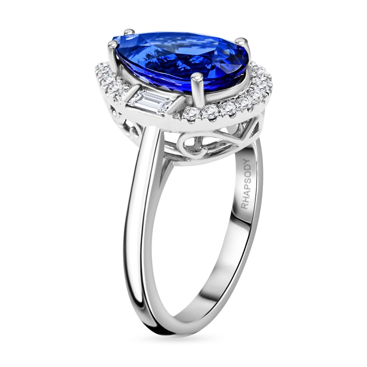 Certified & Appraised Rhapsody AAAA Tanzanite and E-F VS Diamond 4.80 ctw Ring in 950 Platinum (Size 8.5) 8.35 Grams image number 3