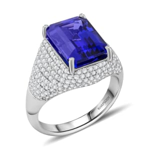 Certified & Appraised Rhapsody 950 Platinum AAAA Tanzanite and E-F VS Diamond Ring (Size 10.0) 9.15 Grams 6.75 ctw