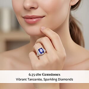 Certified & Appraised Rhapsody 950 Platinum AAAA Tanzanite and E-F VS Diamond Ring (Size 10.0) 9.15 Grams 6.75 ctw