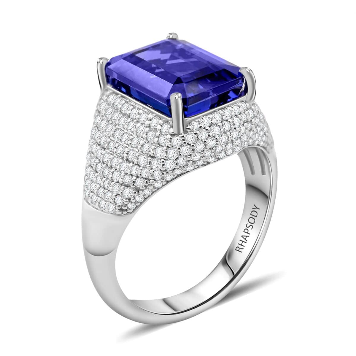 Certified & Appraised Rhapsody 950 Platinum AAAA Tanzanite, Diamond (E-F, VS) (1.20 cts) Ring (Size 5.5) (9.15 g) 6.75 ctw image number 3
