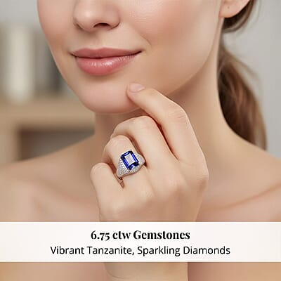 Certified & Appraised Rhapsody 950 Platinum AAAA Tanzanite and E-F VS Diamond Ring (Size 7.0) 9.15 Grams 6.75 ctw