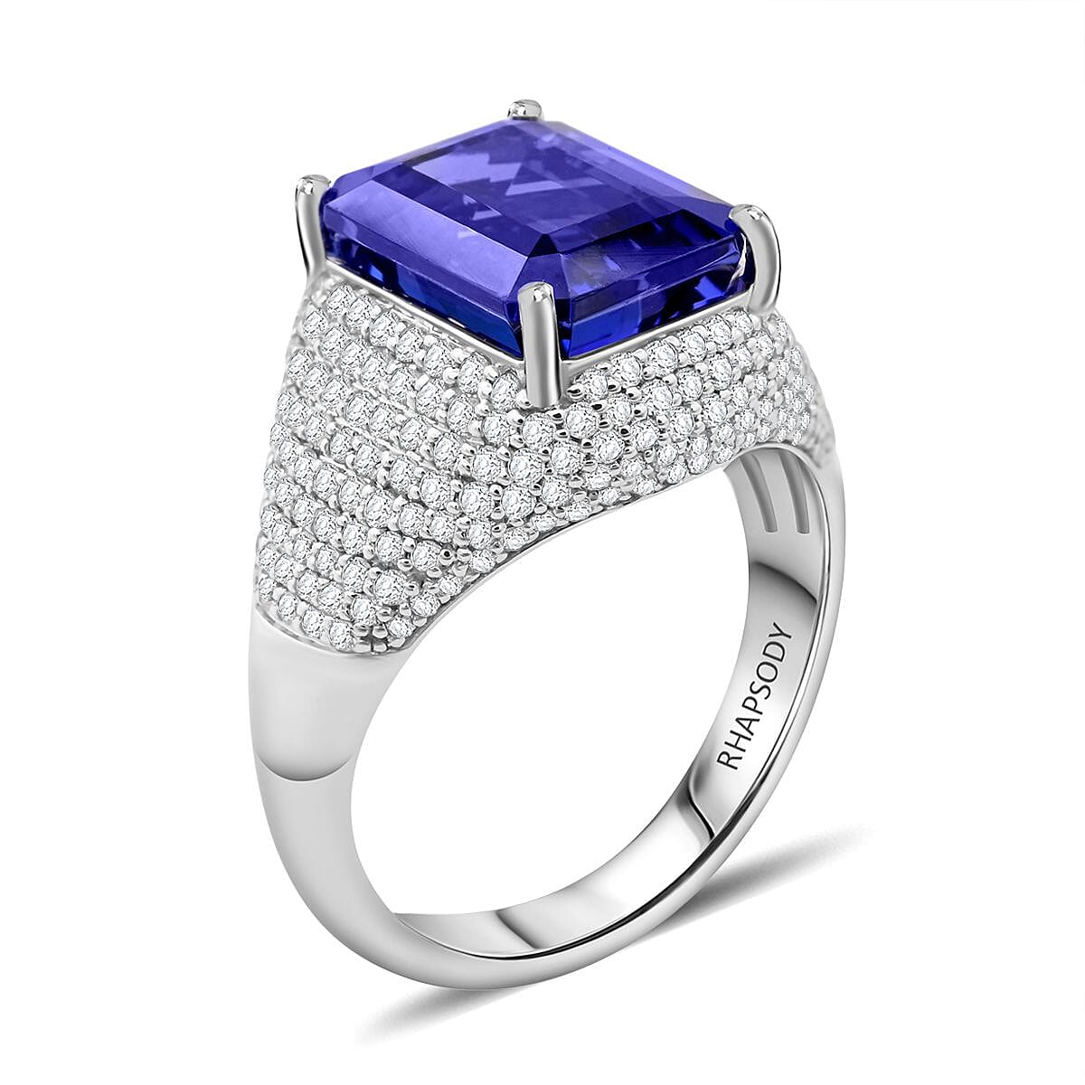 Certified & Appraised Rhapsody 950 Platinum AAAA Tanzanite and E-F VS Diamond Ring (Size 8.0) 9.15 Grams 6.75 ctw image number 3