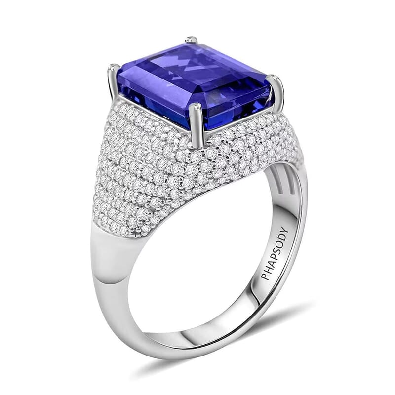 Certified & Appraised Rhapsody 950 Platinum AAAA Tanzanite, Diamond (E-F, VS) (1.20 cts) Ring (Size 9.5) (9.15 g) 6.75 ctw