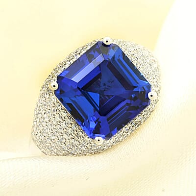 Certified & Appraised Rhapsody 950 Platinum Asscher Cut AAAA Tanzanite and E-F VS Diamond Ring (Size 10.0) 9.15 Grams 6.65 ctw