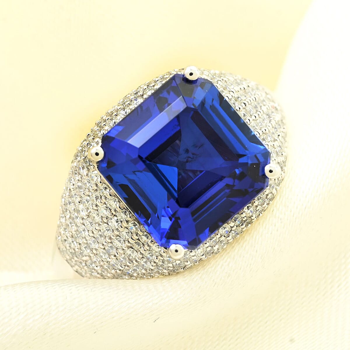Certified & Appraised Rhapsody 950 Platinum Asscher Cut AAAA Tanzanite, Diamond (E-F, VS) (1.23 cts) Ring (Size 10.5) (9.15 g) 6.65 ctw image number 1