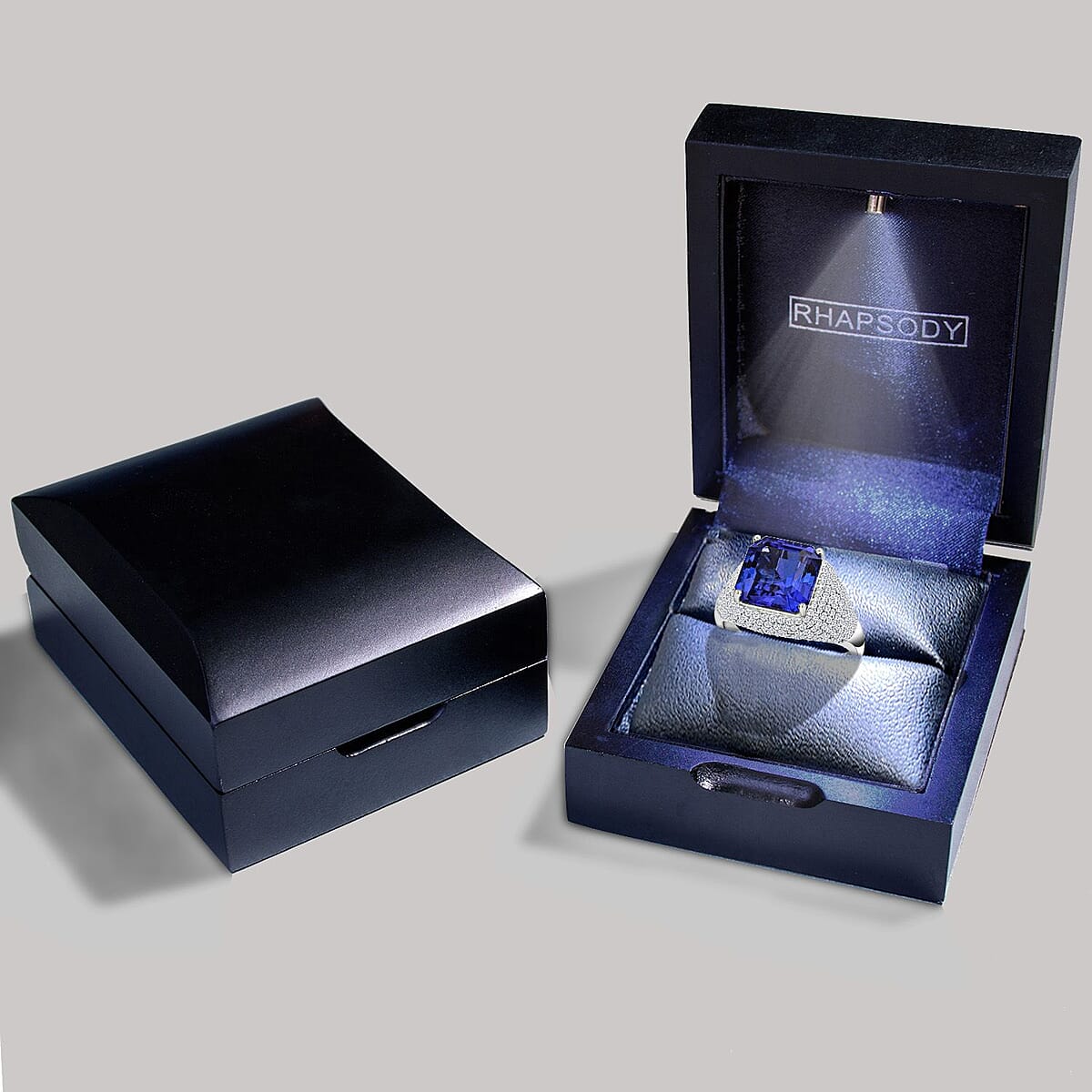 Certified & Appraised Rhapsody 950 Platinum Asscher Cut AAAA Tanzanite, Diamond (E-F, VS) (1.23 cts) Ring (Size 10.5) (9.15 g) 6.65 ctw image number 4