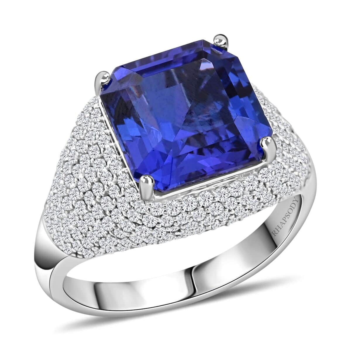 Certified & Appraised Rhapsody 950 Platinum Asscher Cut AAAA Tanzanite and E-F VS Diamond Ring 9.15 Grams 6.65 ctw image number 0