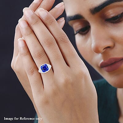 Certified & Appraised Rhapsody 950 Platinum Asscher Cut AAAA Tanzanite and E-F VS Diamond Ring (Size 7.0) 9.15 Grams 6.65 ctw