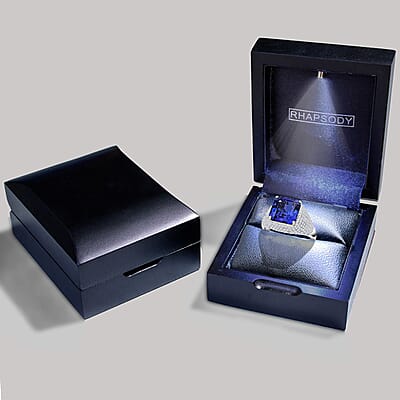 Certified & Appraised Rhapsody 950 Platinum Asscher Cut AAAA Tanzanite and E-F VS Diamond Ring (Size 7.0) 9.15 Grams 6.65 ctw