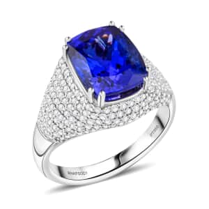 Certified & Appraised Rhapsody 950 Platinum AAAA Tanzanite and E-F VS Diamond Ring (Size 10.0) 9.35 Grams 6.65 ctw