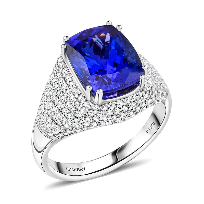 Certified & Appraised Rhapsody 950 Platinum AAAA Tanzanite and E-F VS Diamond Ring (Size 10.0) 9.35 Grams 6.65 ctw