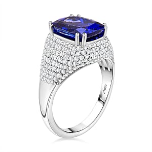 Certified & Appraised Rhapsody 950 Platinum AAAA Tanzanite and E-F VS Diamond Ring (Size 10.0) 9.35 Grams 6.65 ctw