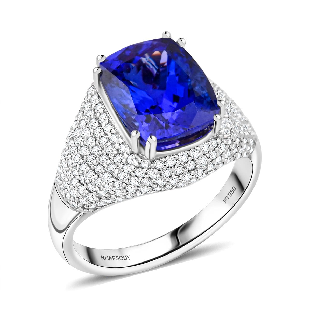 Certified & Appraised Rhapsody 950 Platinum AAAA Tanzanite and E-F VS Diamond Ring (Size 9.0) 9.35 Grams 6.65 ctw image number 0