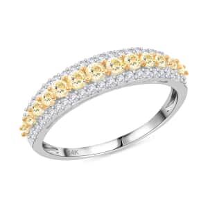 14K White Gold I2-I3 Natural Yellow and White Diamond Band Ring (Size 10.0) 0.75 ctw