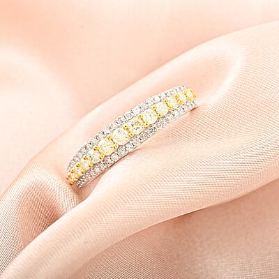 14K White Gold I2-I3 Natural Yellow and White Diamond Band Ring (Size 10.0) 0.75 ctw