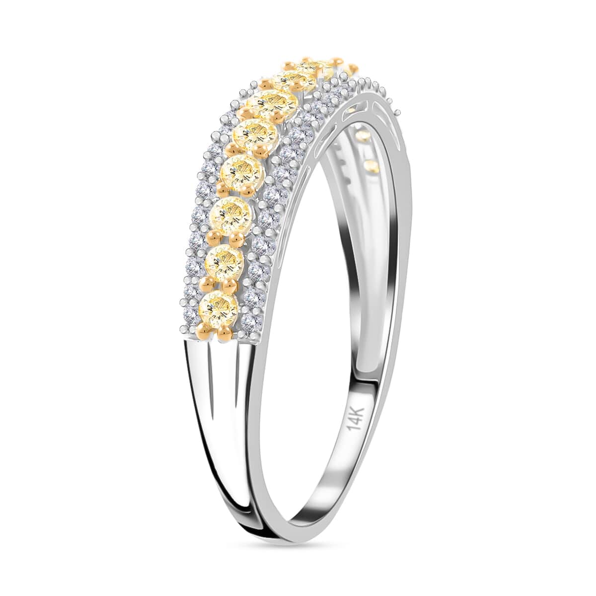 14K White Gold I2-I3 Natural Yellow and White Diamond Band Ring (Size 10.0) 0.75 ctw image number 3