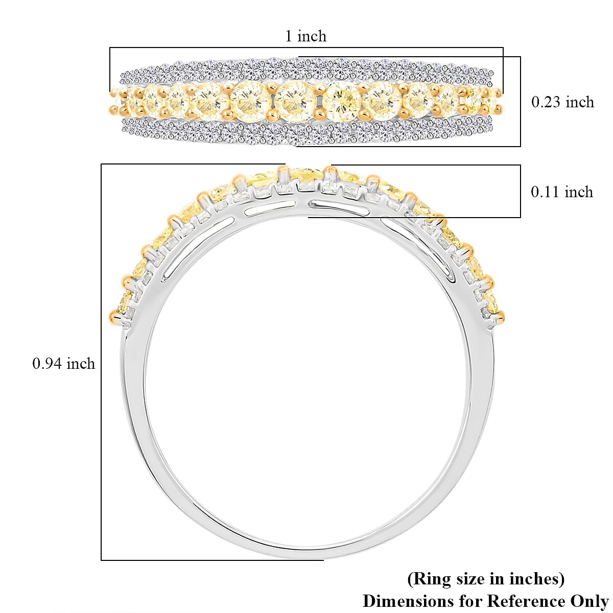 14K White Gold I2-I3 Natural Yellow and White Diamond Band Ring (Size 10.0) 0.75 ctw