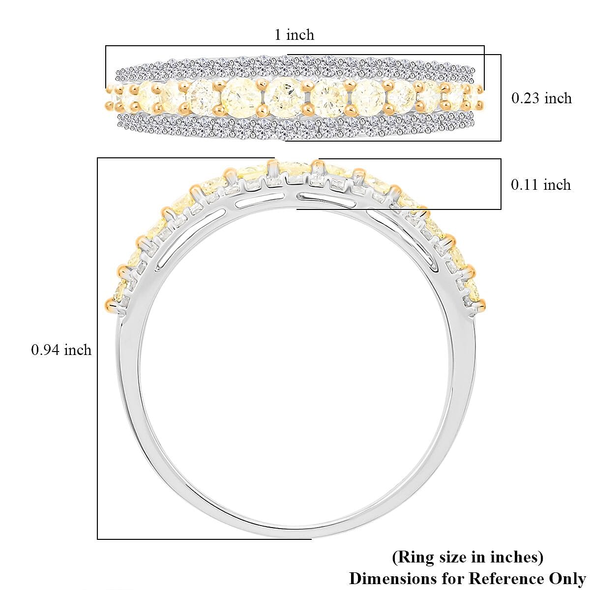 14K White Gold I2-I3 Natural Yellow and White Diamond Band Ring (Size 10.0) 0.75 ctw