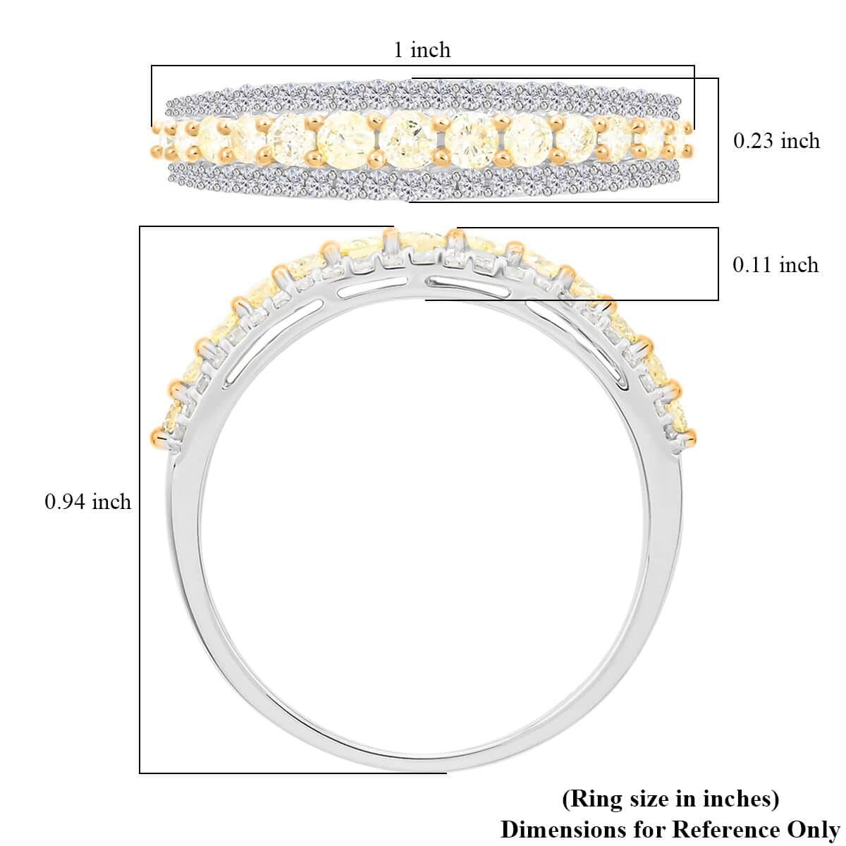 14K White Gold I2-I3 Natural Yellow and White Diamond Band Ring (Size 10.0) 0.75 ctw (Del. in 10-12 Days) image number 5