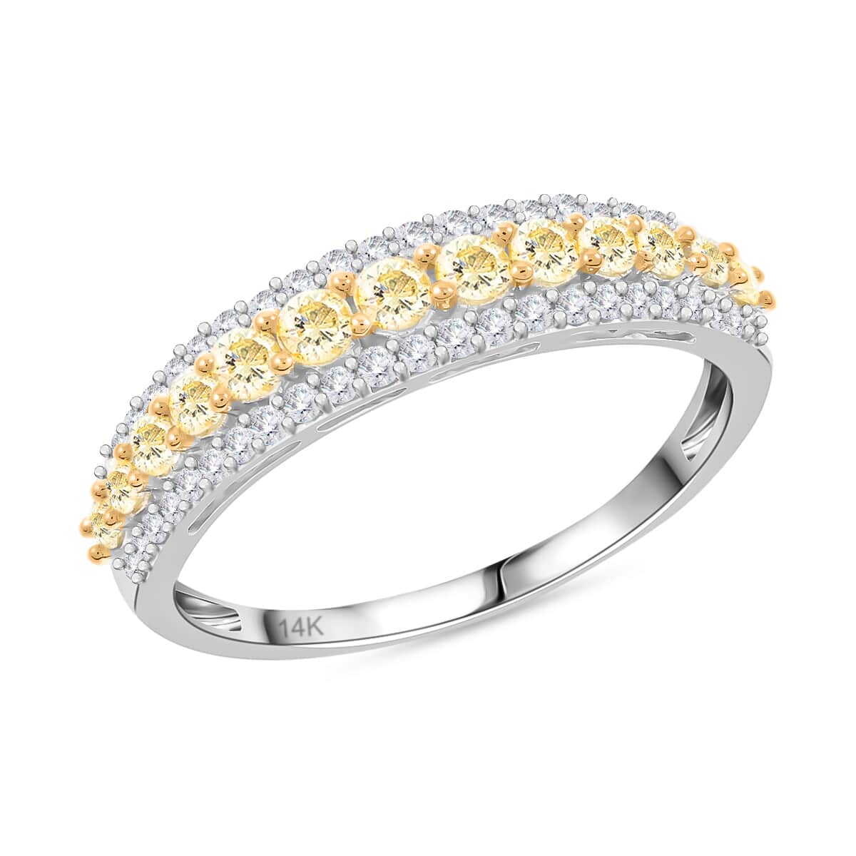14K White Gold I2-I3 Natural Yellow and White Diamond Band Ring (Size 5.0) 0.75 ctw image number 0