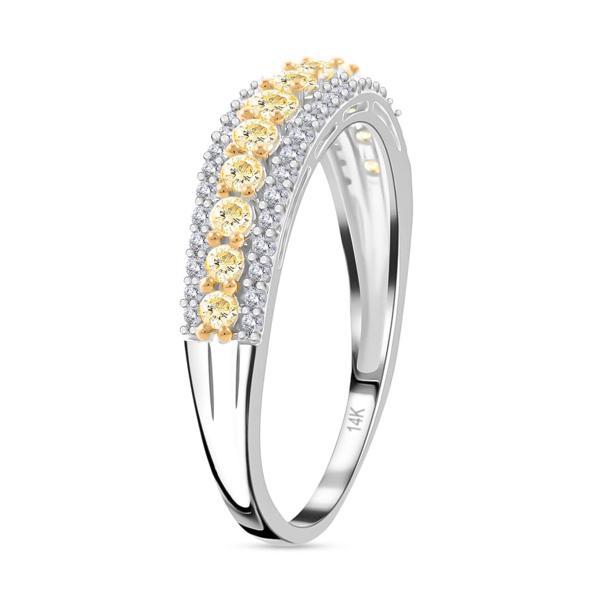 14K White Gold I2-I3 Natural Yellow and White Diamond Band Ring (Size 5.0) 0.75 ctw image number 3