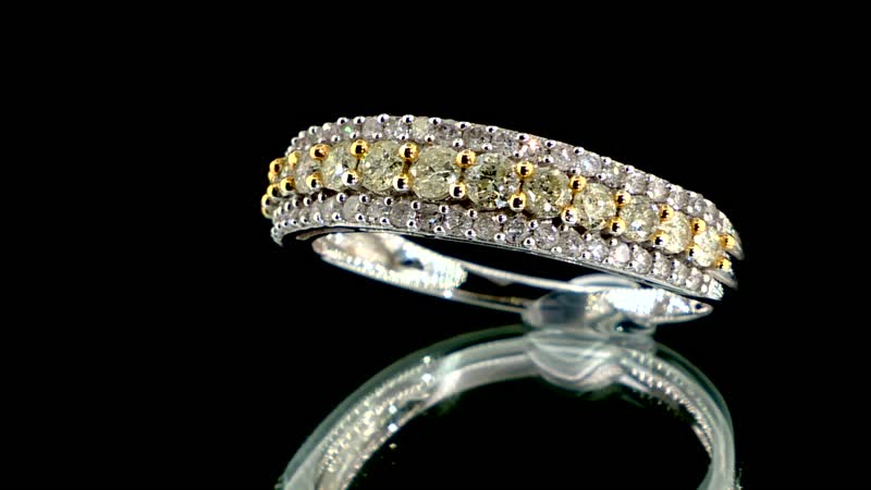 14K White Gold I2-I3 Natural Yellow and White Diamond Band Ring (Size 10.0) 0.75 ctw (Del. in 10-12 Days)