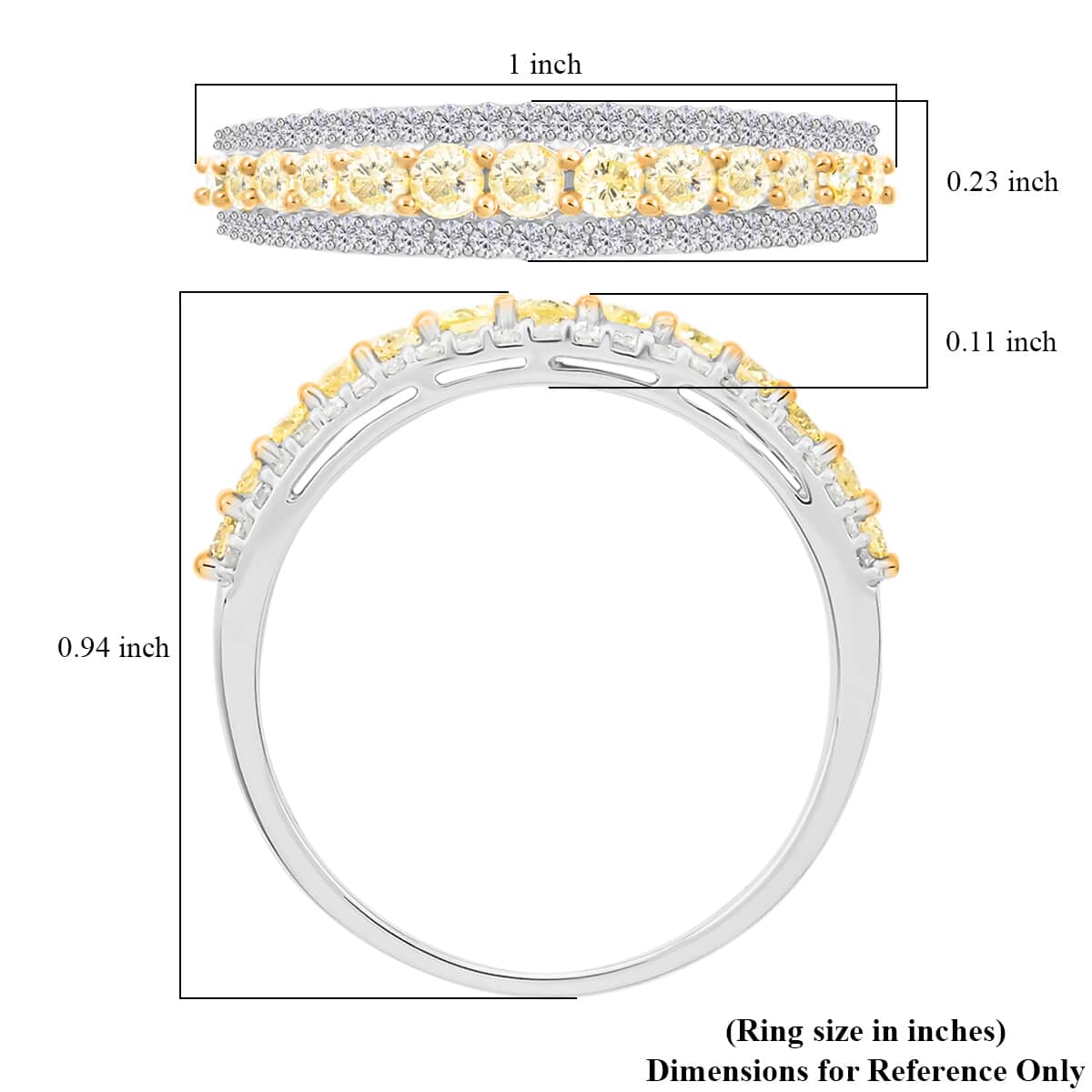 14K White Gold I2-I3 Natural Yellow and White Diamond Band Ring (Size 8.0) 0.75 ctw image number 4