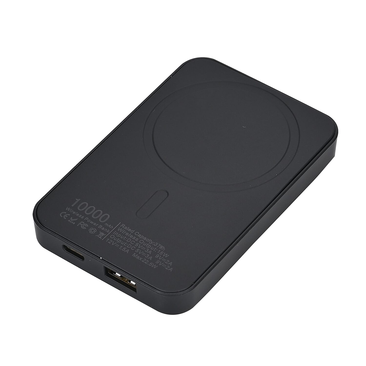 Black Fast Charging Power Bank with Wireless Charging Function and LED Digital Display