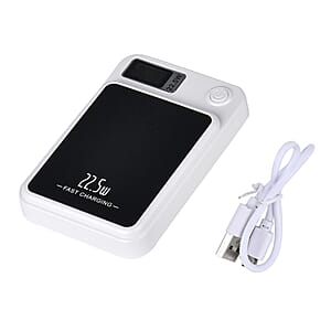 White Fast Charging Power Bank with Wireless Charging Function and LED Digital Display