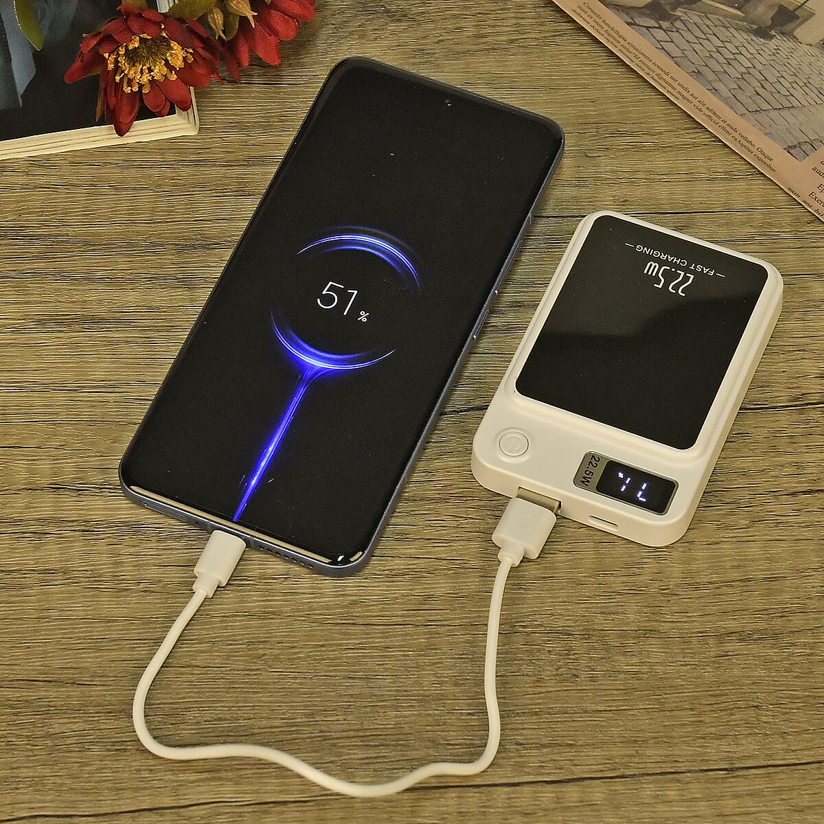 White Fast Charging Power Bank with Wireless Charging Function and LED Digital Display image number 2