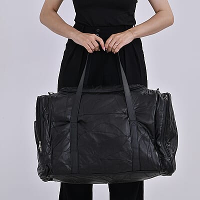 Black Sheep Leather Travel Bag with Shoulder Strap