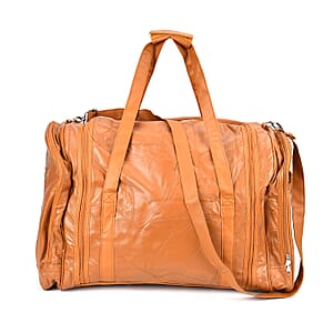 Tan Sheep Leather Travel Bag with Shoulder Strap