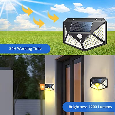 Set of 2 Black Solar Motion Sensor LED Wall Lamp