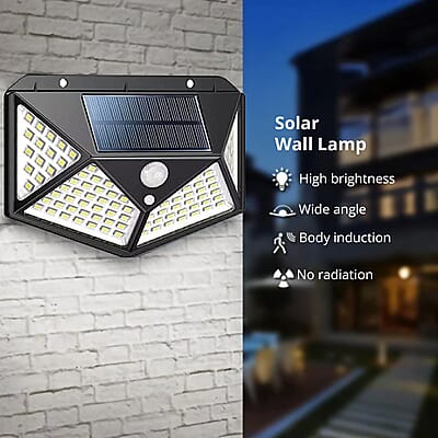 Set of 2 Black Solar Motion Sensor LED Wall Lamp