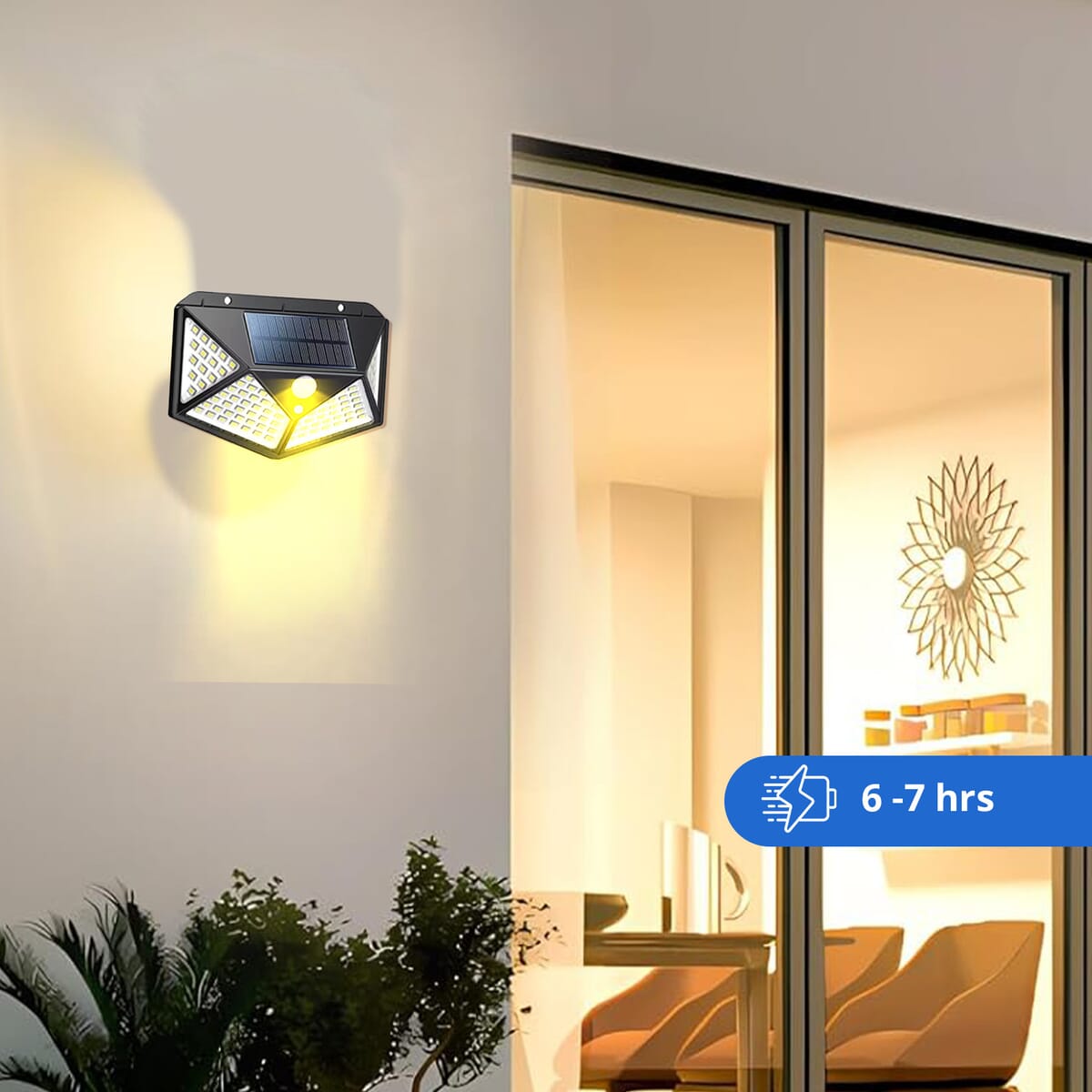 Set of 2 Black Solar Motion Sensor LED Wall Lamp image number 4