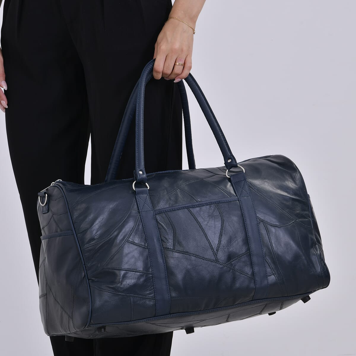 Navy Sheep Leather Travel Bag with 54.7inch Long Strap image number 2