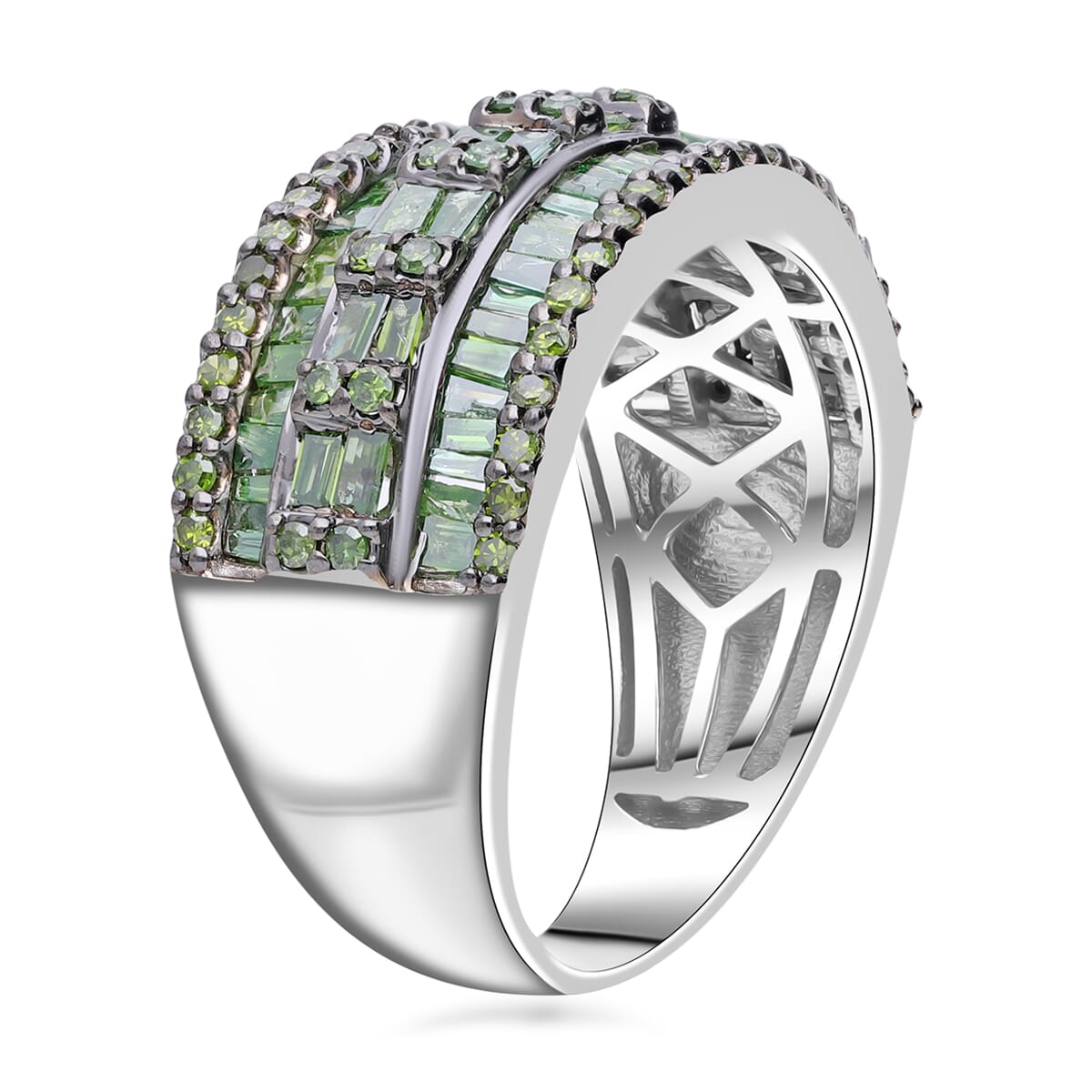 Green Diamond Ring in Platinum Over Sterling Silver (Size 7.0) 1.00 ctw image number 2